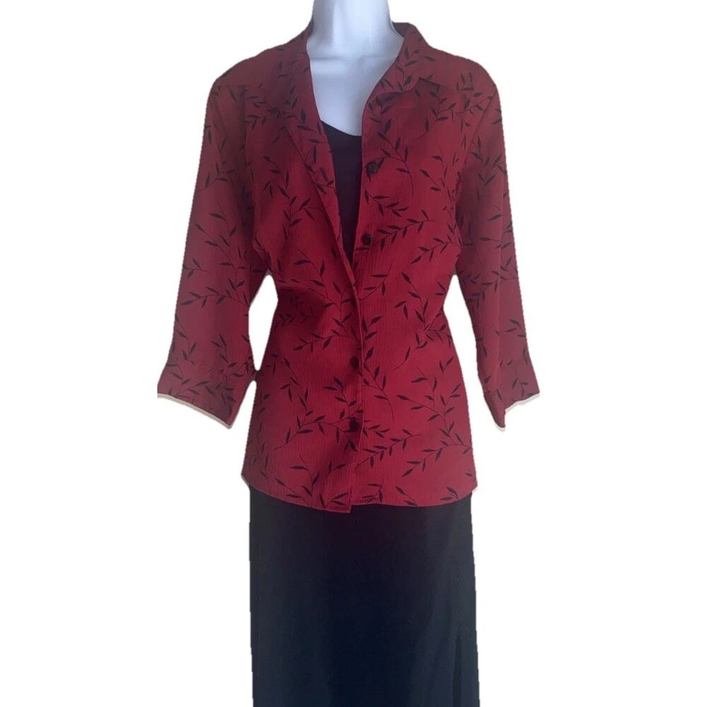 VTG Plus 1X Red Floral Boho Blazer Blouse Whimsigoth OfficeCore CottageCore